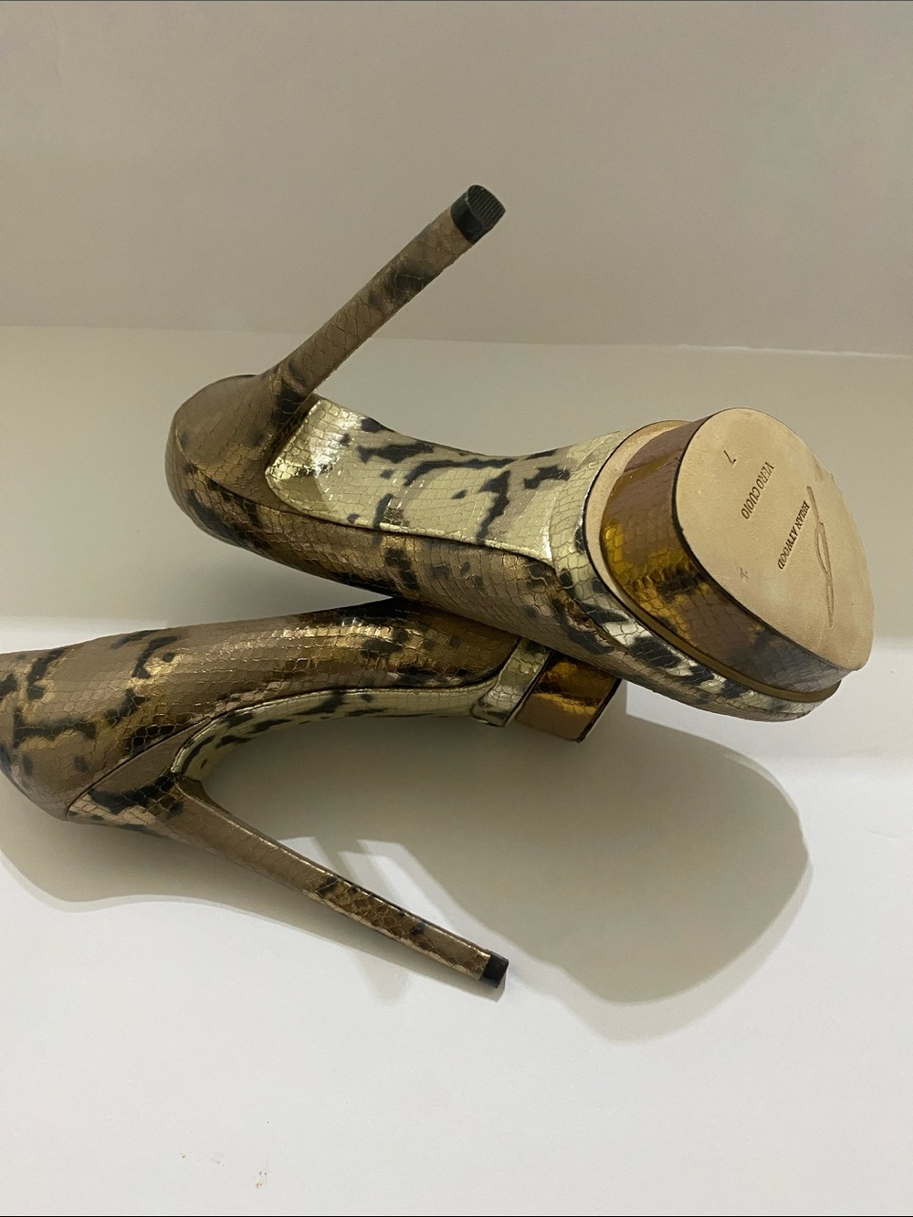 Brian Atwood Gold Python-Effect Platform Pumps - Picture 4 of 6